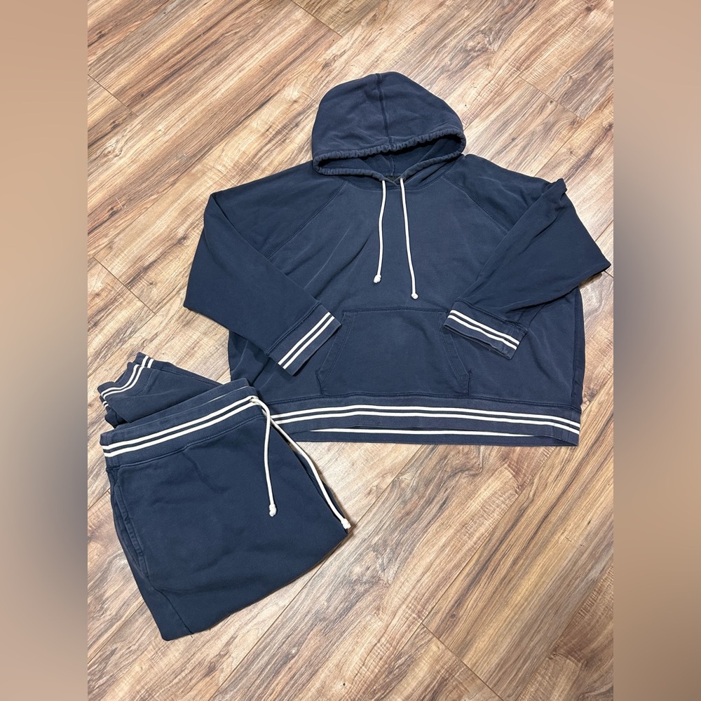 J. Crew Track Hoodie & Cropped Sweatpants Set 3X Cotton Loungeware *See Descrptn